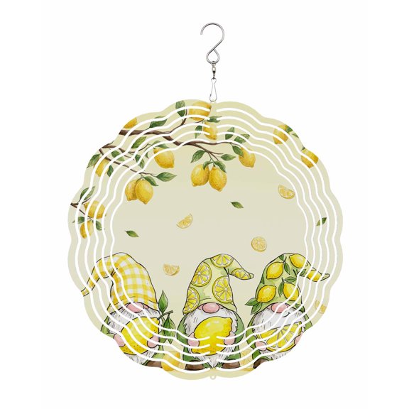 Summers Lemon Gnomes Wind Spinner for Garden Yard 12In, Farm Yellow Fruit Green leaf Gradient 3D Stainless Steel Kinetic Hanging Wind Spinners Rustproof Outdoor Decor for Lawn Patio Home