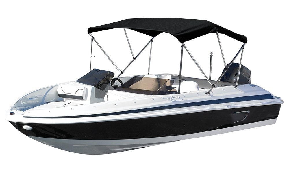 Black Marine Grade 600D Canvas 3-Bow Bimini Top with Aluminum Frame