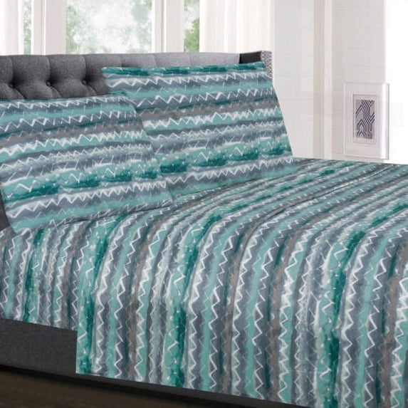 Summerset Green Zig Zag Printed 4-Piece 1500 Supreme Collection Sheet Set Full