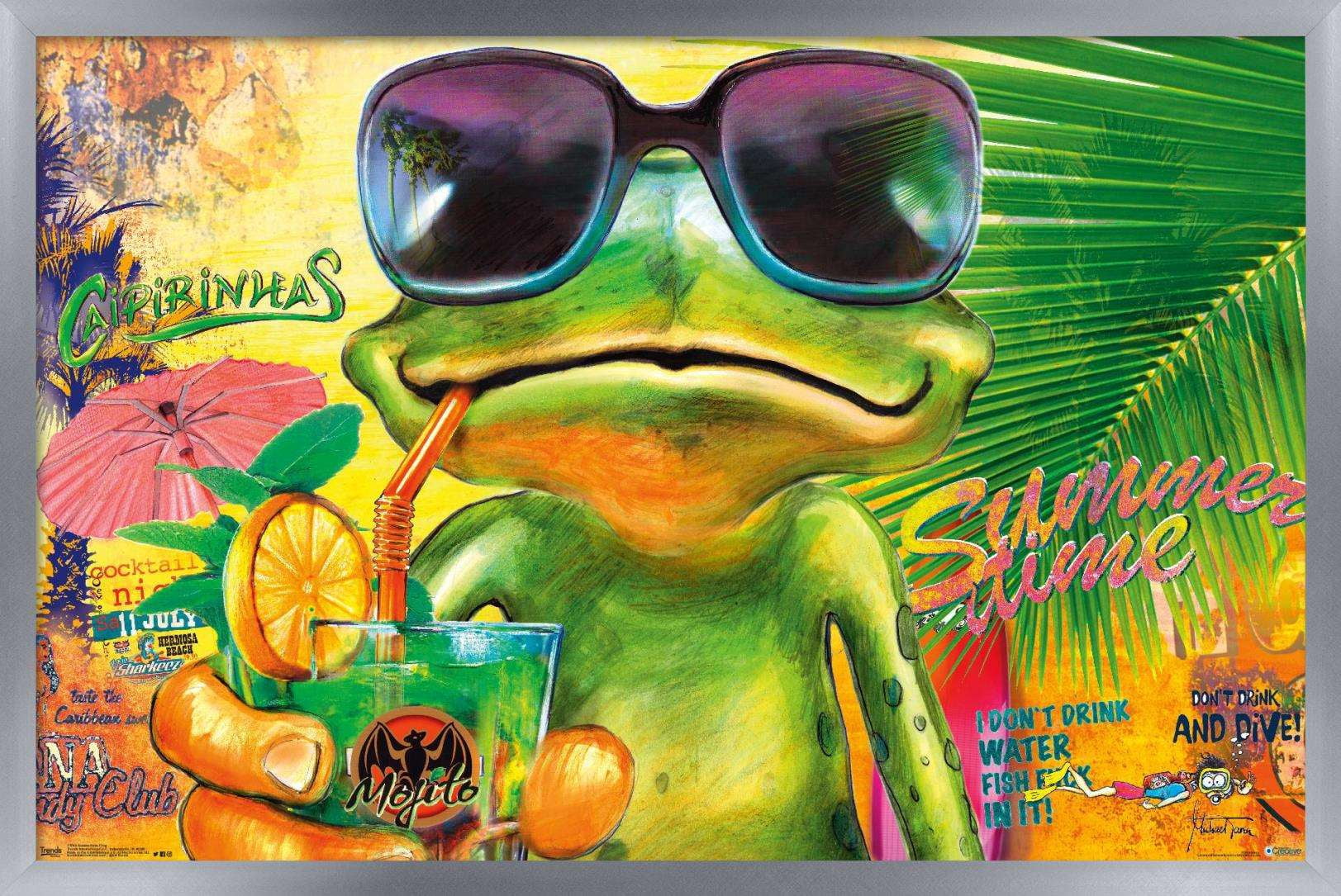 Summertime Frog Wall Poster, 14.725" x 22.375", Framed