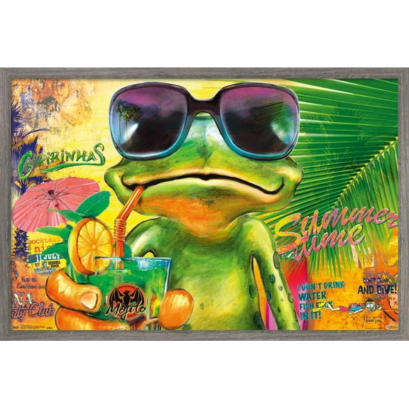 Summertime Frog Wall Poster, 14.725" x 22.375", Framed