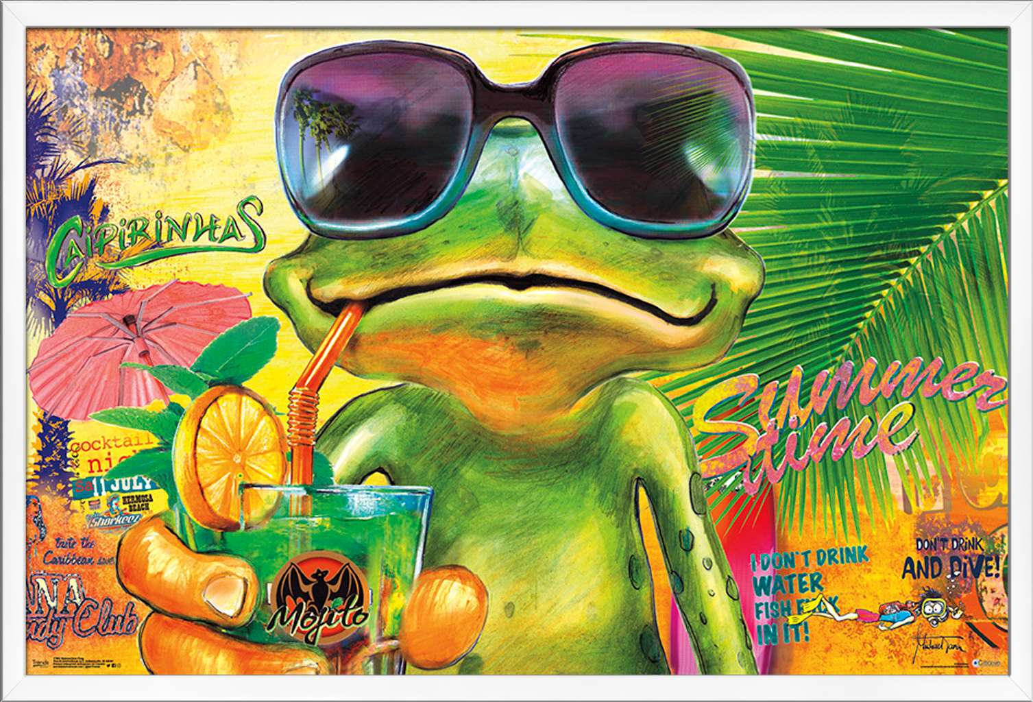 Summertime Frog Wall Poster, 22.375" x 34", Framed