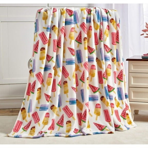 Summertime Fun by Decor&More Extra Soft Throw Blanket (50" x 60") - Ice Cream, Popsicles & Watermelon