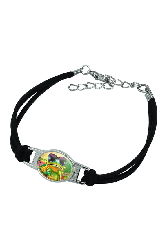 Summertime Vacation Frog Novelty Suede Leather Metal Bracelet