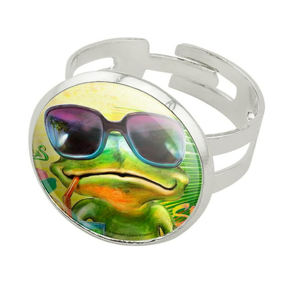 Summertime Vacation Frog Silver Plated Adjustable Novelty Ring