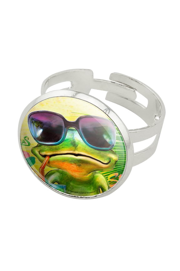 Summertime Vacation Frog Silver Plated Adjustable Novelty Ring