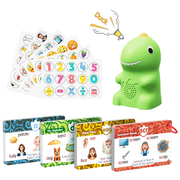 Summervibes KOKODI Dinosaur Talking Flash Cards with Interactive Learning Stickers Montessori Phonics