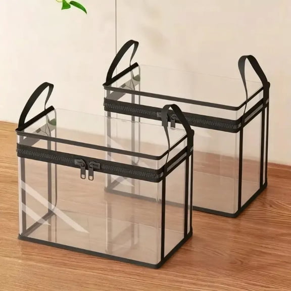【Summervibes】Large Clear Thick Plastic Storage Box with Hinged Lid, Heavy-Duty Durable High Capacity Organizer, Perfect for Home, Camping, Travel, Attic and Moving