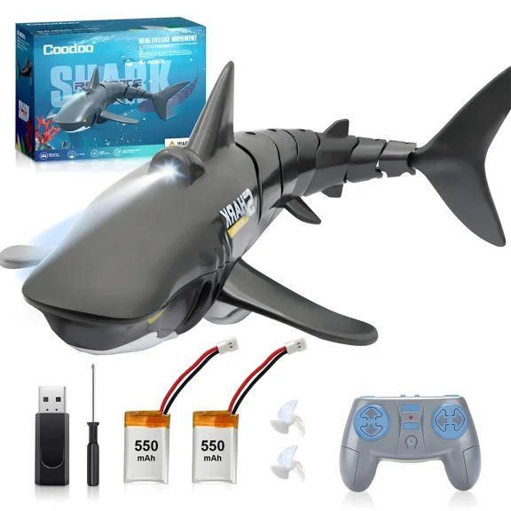 Summervibes Remote Control Shark Toys 1:18 High Simulation Scale Fish with Light for Lake Bathroom Pool 2.4g Electric RC Boat Birthday Couple Christmas Gifts