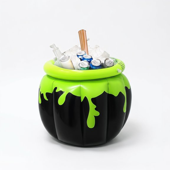 Summerween 1 Pack Halloween Inflatables Witch Pot Inflatable Floating Drink Bucket,Summer Inflatables Beverage Cooler,Practical Pool Party Supplies for Indoor Outdoor Halloween & Summer Pool Theme