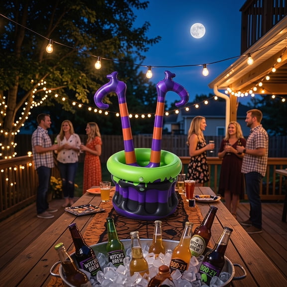 Summerween 1 Pack Inflatable Witch Leg Beverage Cooler Tub, Summer Inflatables, Halloween Inflatables and Pool Party Supplies for Indoor Halloween & Outdoor Pool Party Decor