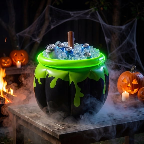 Summerween 1 Pack Summer Inflatables Witch Cauldron Floating Ice Bucket, Halloween Inflatables Drink Cooler Container, Multipurpose Pool Party Supplies for Indoor Outdoor Halloween Holiday
