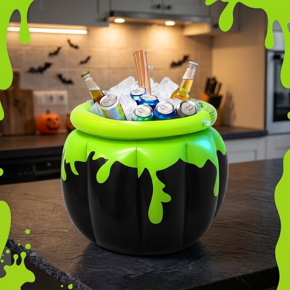 Summerween 1 Pack Witch Cauldron Inflatable Drink Cooler Float, Halloween Inflatables Beverage Tub, Summer Inflatables & Pool Party Supplies for Poolside, Halloween Party and Backyard Decorations