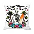 thumbnail image 1 of Summerween 17.71 Inch x17.71 Inch Decorative Throw Pillow Cover, Double‑Sided Linen Pillowcase with Surfing Skeleton Ghost Print, Summer Halloween Home Decor, 1 of 6