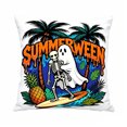 thumbnail image 1 of Summerween 17.71 Inch x17.71 Inch Decorative Throw Pillow Cover, Double‑Sided Linen Pillowcase with Surfing Skeleton Ghost Print, Summer Halloween Home Decor, 1 of 6