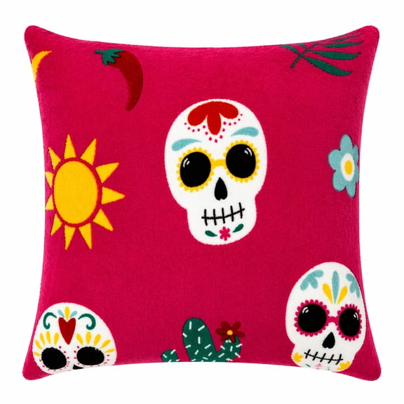Summerween 18"x18" Plush Decorative Pillow, Fiesta Skulls