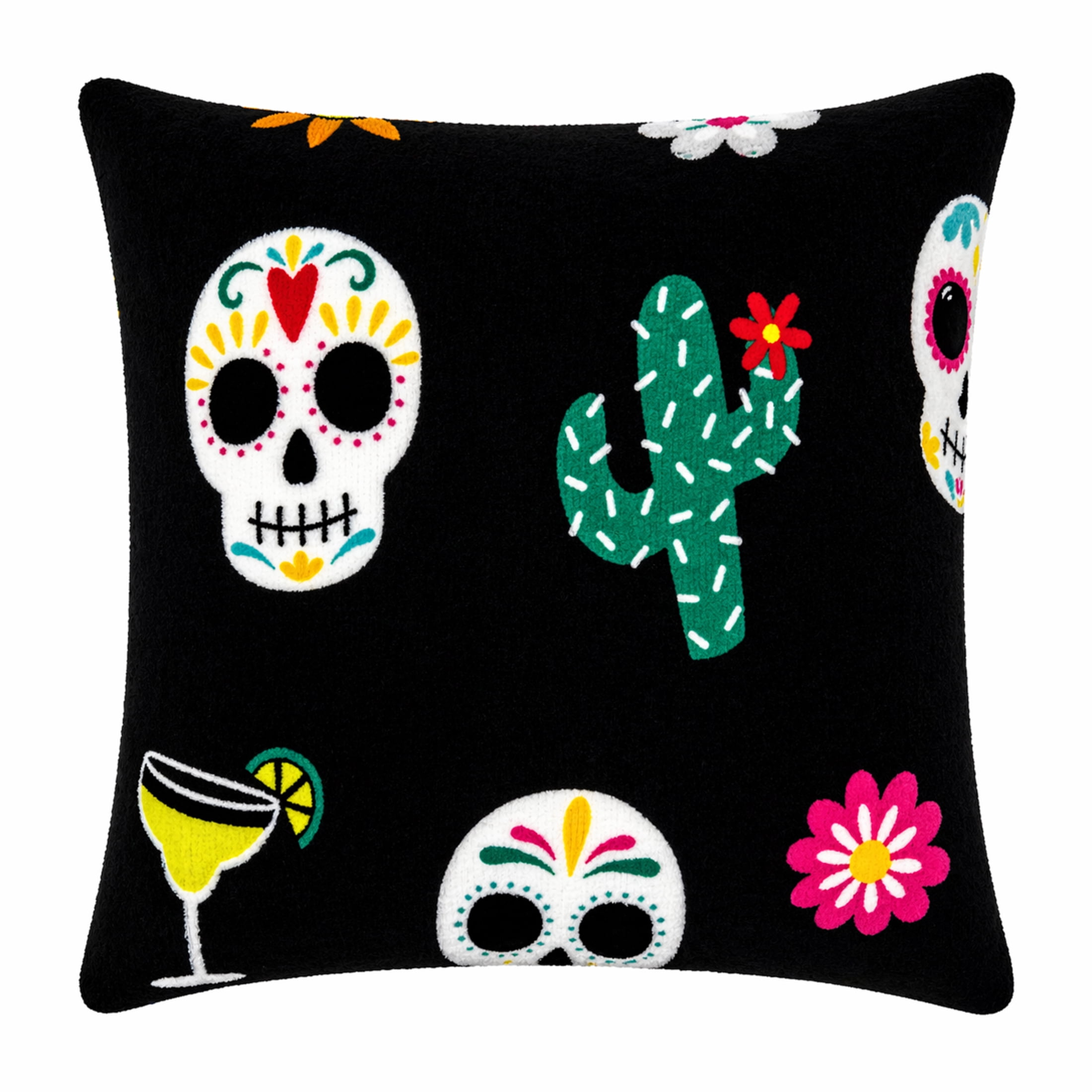 Summerween 18"x18" Plush Decorative Pillow, Fiesta Skulls