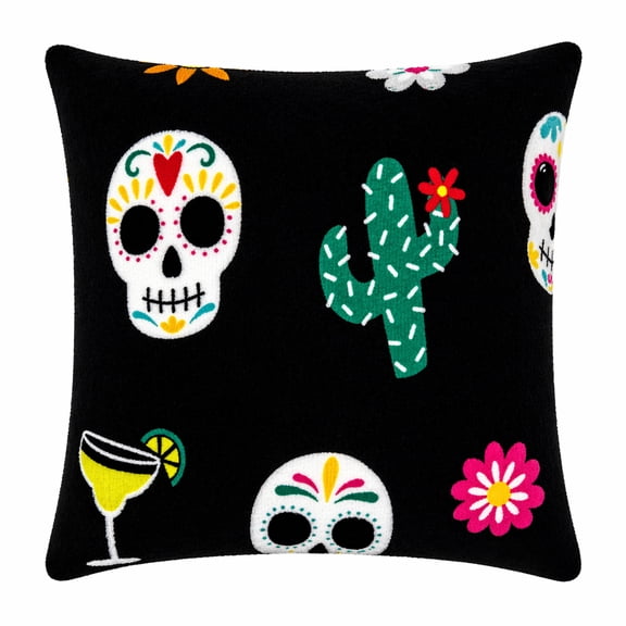 Summerween 18"x18" Plush Decorative Pillow, Fiesta Skulls