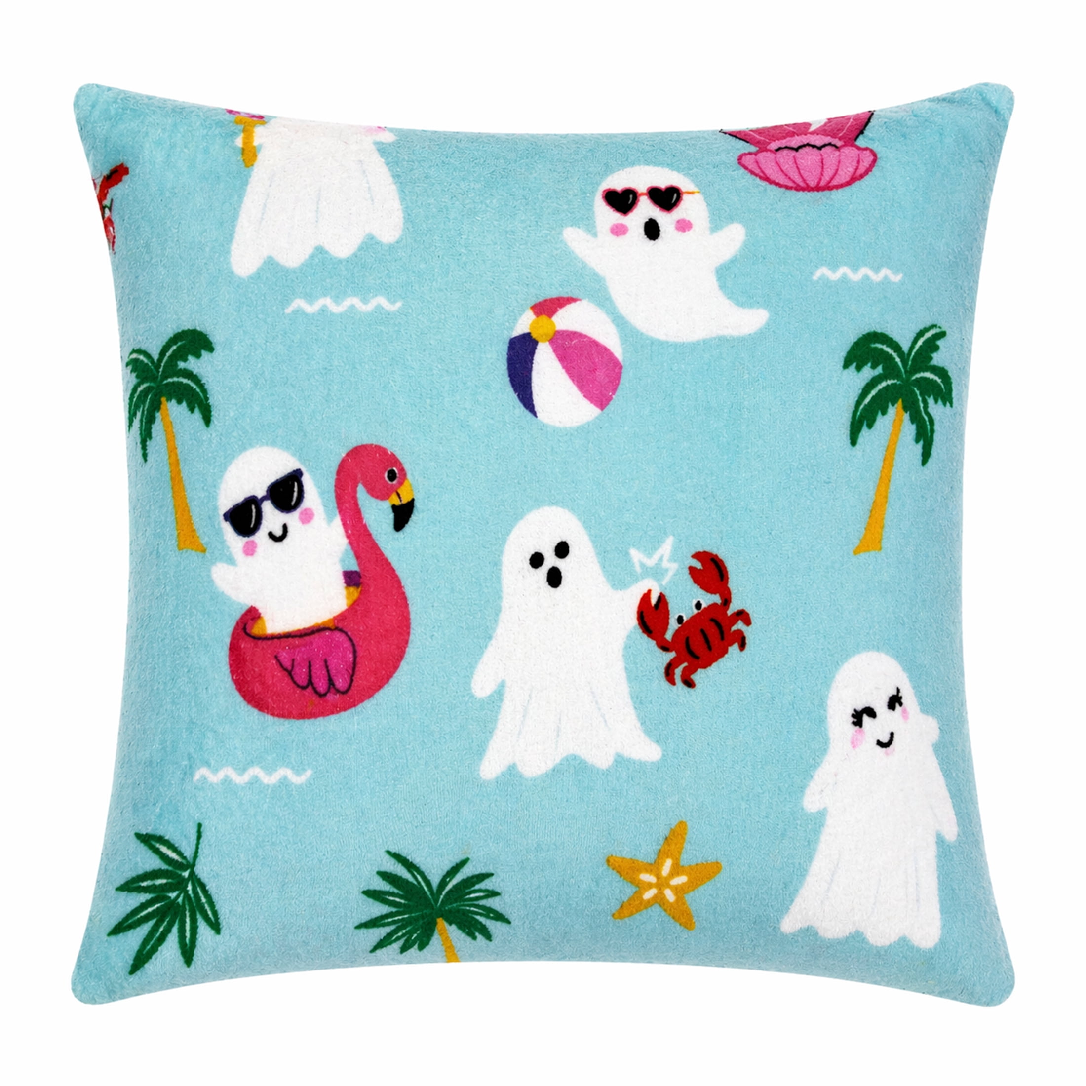 Summerween 18"x18" Plush Decorative Pillow, Ghost Seafood Brunch