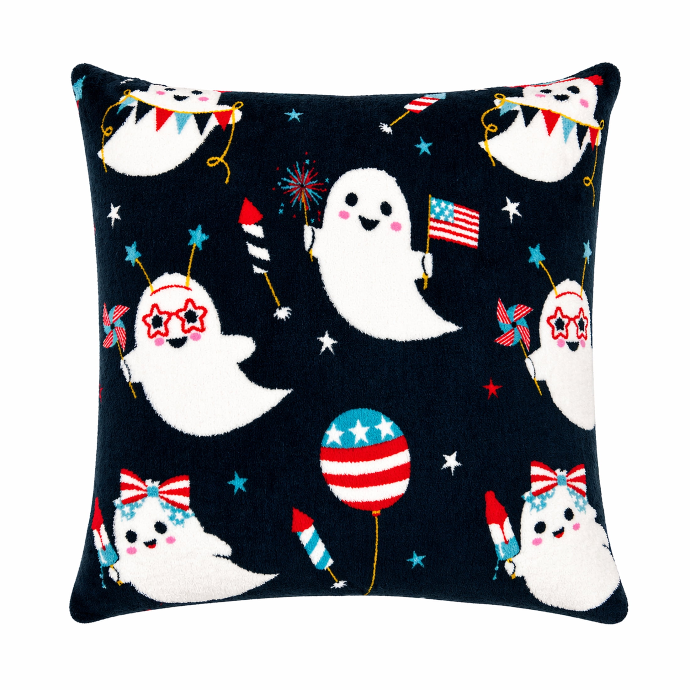 Summerween 18"x18" Plush Decorative Pillow, Patriotic Ghosts