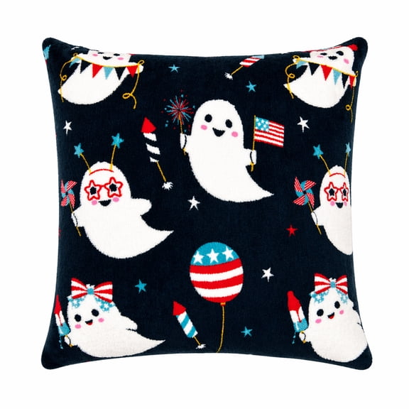 Summerween 18"x18" Plush Decorative Pillow, Patriotic Ghosts