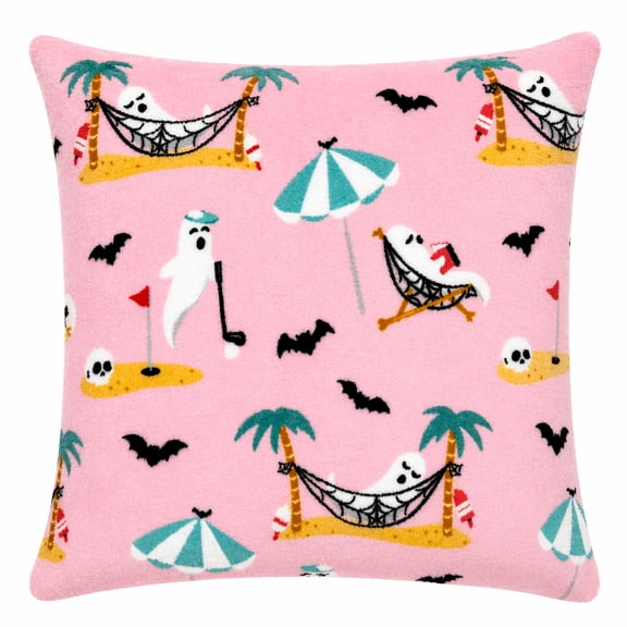 Summerween 18"x18" Plush Decorative Pillow, Retirement Ghost