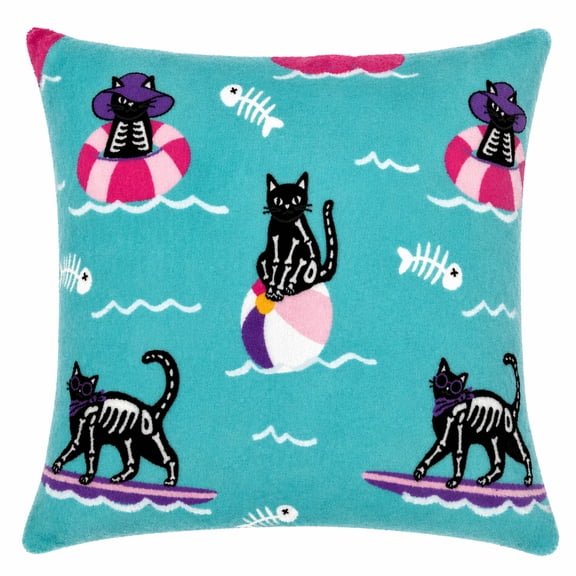 Summerween 18"x18" Plush Decorative Pillow, Skeleton Cats