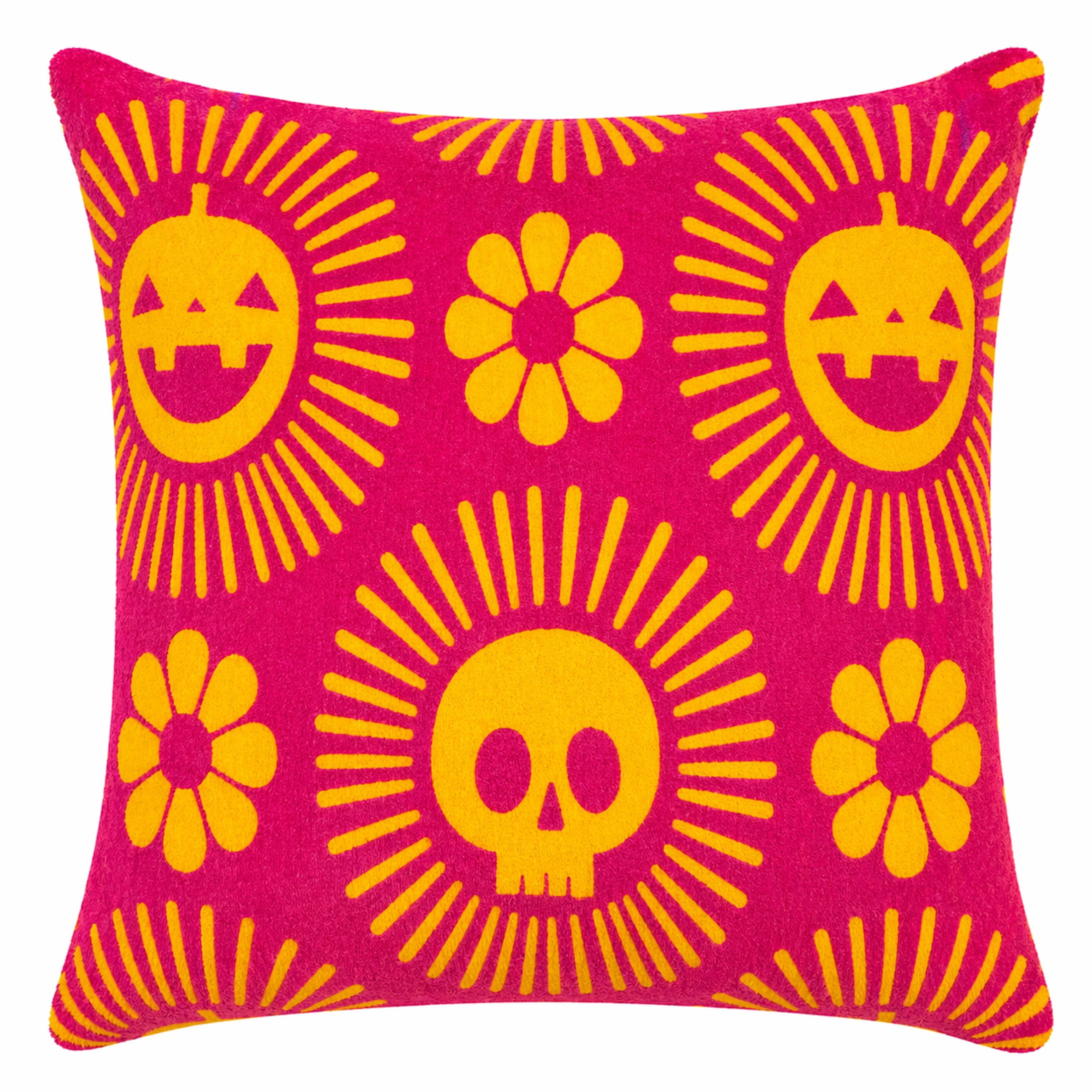 Summerween 18"x18" Plush Decorative Pillow,  Sunshine Skulls