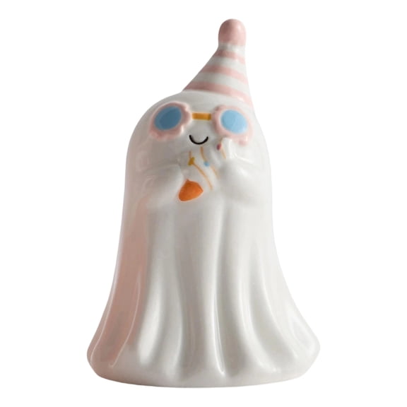 Summerween Adorable Ghost Figurine, Party Themed With Sunglasses And Hat, Playful Tabletop Decor for Home, Office and Halloween Celebrations
