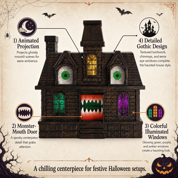 Summerween Animated Haunted House with Projection Features Moving Projection Of Ghosts And Moonlight With Eerie Animated Effects For Festive Setup