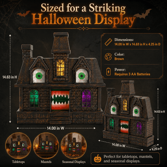 Summerween Animated Haunted House with Projection Spooky Magic With Animated Effects And Moving Ghost Moonlight Projection Requires 3 AA Batteries