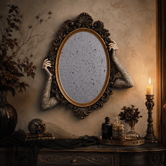 Summerween Animated Mystical Floating Mirror Battery Operated Wall Prop with Moving Mirror, Spooky Sound and Adjustable Volume Control