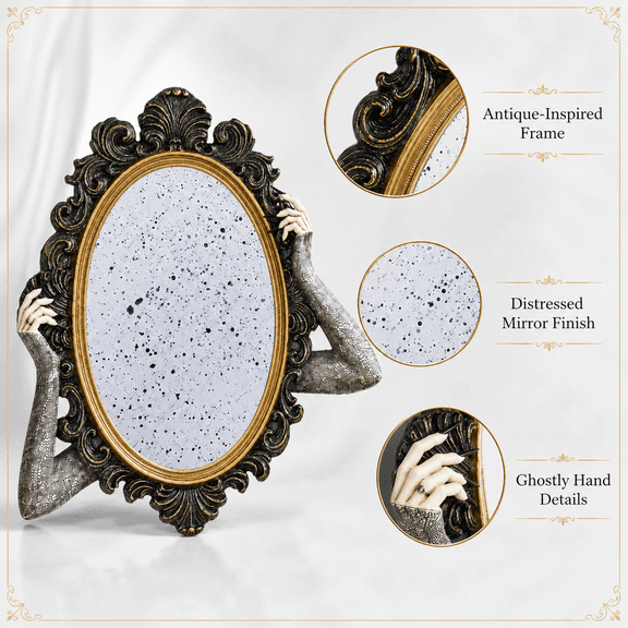 Summerween Animated Mystical Floating Mirror Haunted Wall Decoration with Ghostly Hands, Motion Sensor Effects and Floating Movement