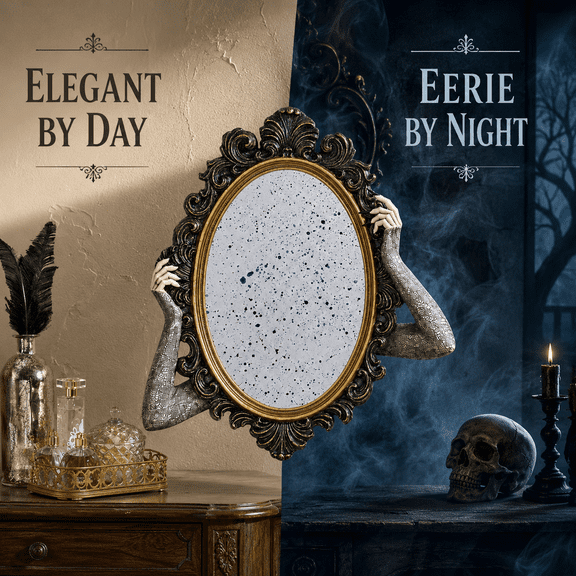 Summerween Animated Mystical Floating Mirror Spooky Interactive Wall Decoration with Moving Frame, Creepy Sounds and Adjustable Volume