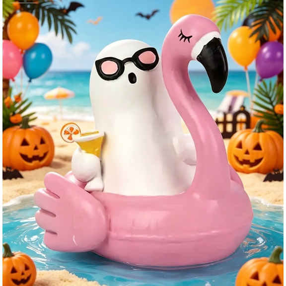 Summerween Ariana Ghost With Flamingo Whimsical Garden Tabletop Decor Lightweight Compact Size For Themed Parties 2026 Halloween