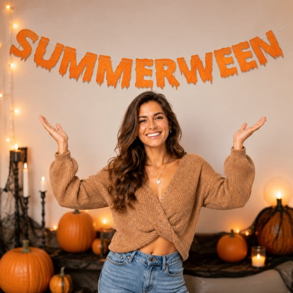 Summerween Banner Decoration, Halloween Party Garland Hanging Sign With Glitter Design, Pre Strung Easy Hanging Reusable Party Accent, For Summerween Events Backyard BBQ Fireplace Wall Decor