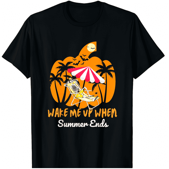 Summerween Beach Pumpkin Skeleton Funny Halloween Holiday Black T-Shirt