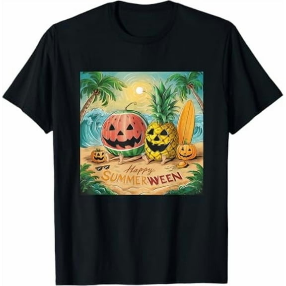 Summerween Beach Vibes Tee, Watermelon Pineapple Halloween Shirt for men & women