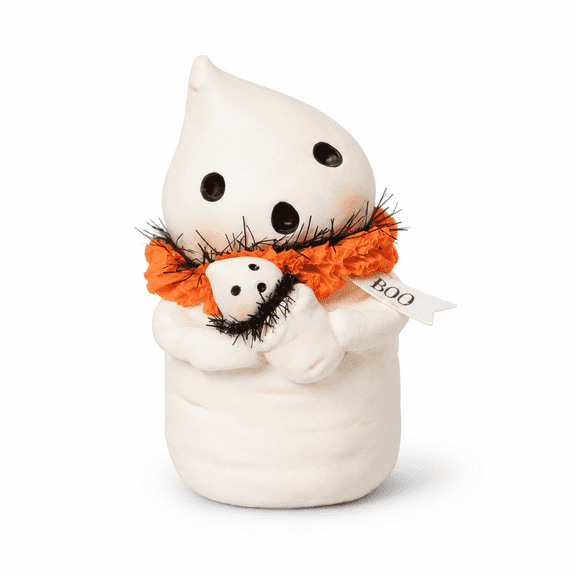 Summerween Boo with Baby Cute Ghost Halloween Figurine, Charming White Ghost Decor with Baby Ghost Accent and Orange Black Collar for Home Display