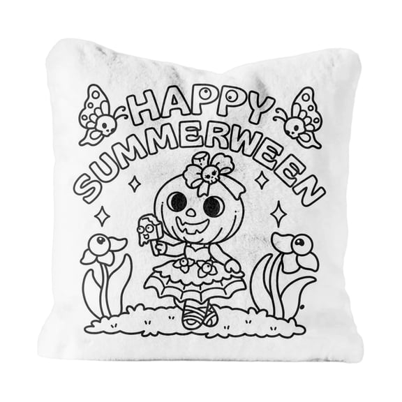Summerween Decor Square Pillow Cover 18x18in, Retro Tropical Halloween Ghost Design Plush Throw Pillowcase, Comfort Couch Accent for Summerween Party Decorations