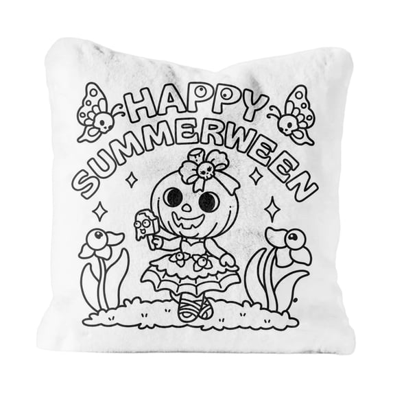 Summerween Decor Square Pillow Cover 18x18in, Retro Tropical Halloween Ghost Design Plush Throw Pillowcase, Comfort Couch Accent for Summerween Party Decorations