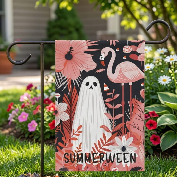 Summerween Garden Flag Ghost Flamingo Spooky Summer Decor 2