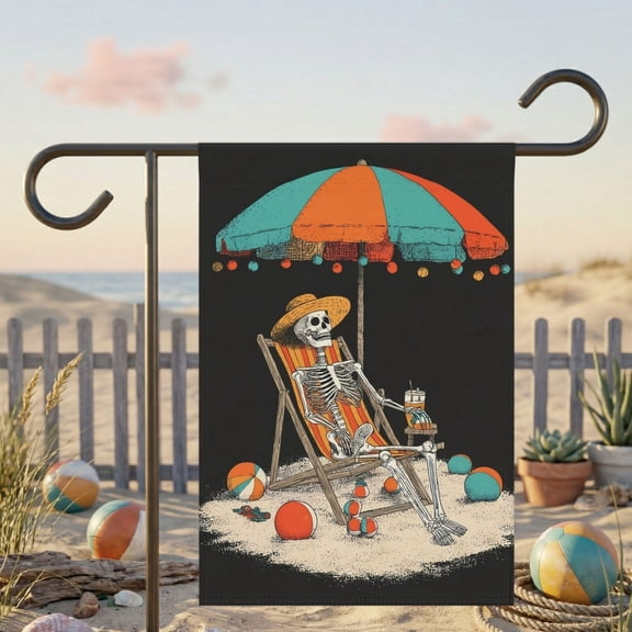 Summerween Garden Flag Skeleton Beach Spooky Summer Decor