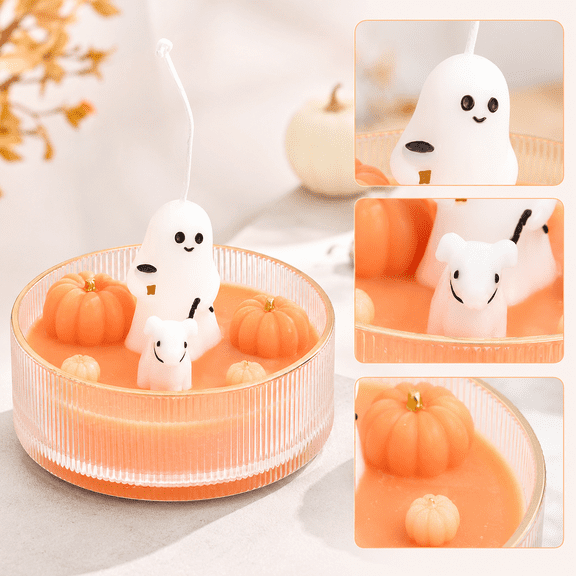 Summerween Ghost And Dog In Pumpkin Patch Candle Halloween Themed Candle Featuring Ghost And Dog Among Pumpkins Perfect For Autumn Ambiance