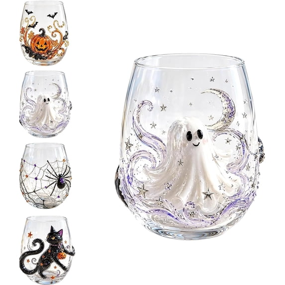 Summerween Ghost Glass Tumbler, 3D Raised Floating Spirit Aesthetic Cup, Spooky Season Iced Coffee Mug, Viral Social Media Style Goth Kitchen Decor, Novelty Holiday Gift, Clear Ghost, 1-Piece