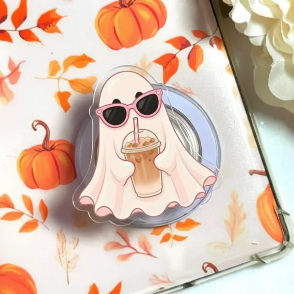 Summerween Ghost Phone Grip, Striped Halloween Summer Beach Pop Socket, Cute Spooky