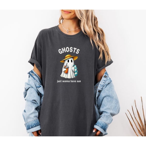 Summerween Ghost Shirt, Ghosts Just Wanna Have Sun T-Shirt, Cute season Beach Tee, Spooky Season Summer Shirt, season Lover, F7150 All Size S-5Xl