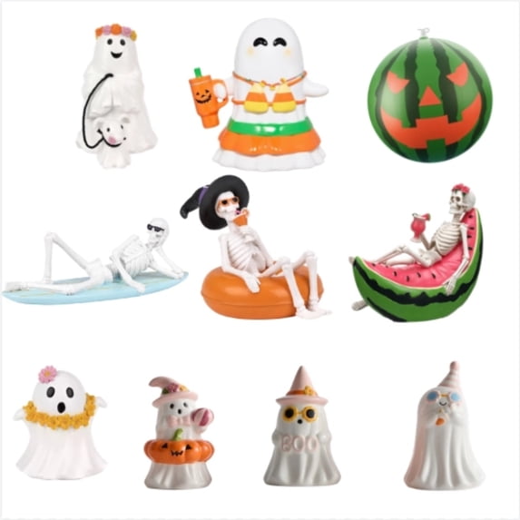 Summerween Ghost With Puppy Figurine, Flower Crown Adorned Statue, Whimsical Resin Tabletop Decor for Halloween Parties and Home Displays