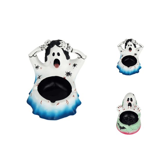 Summerween Gothic Resin Ashtray, Matte Phantom Black Creepy Horror Style Tabletop Key Tray, Ghost Halloween Decor Figurine Ornament for High-Tech Desk Setup, 1pc