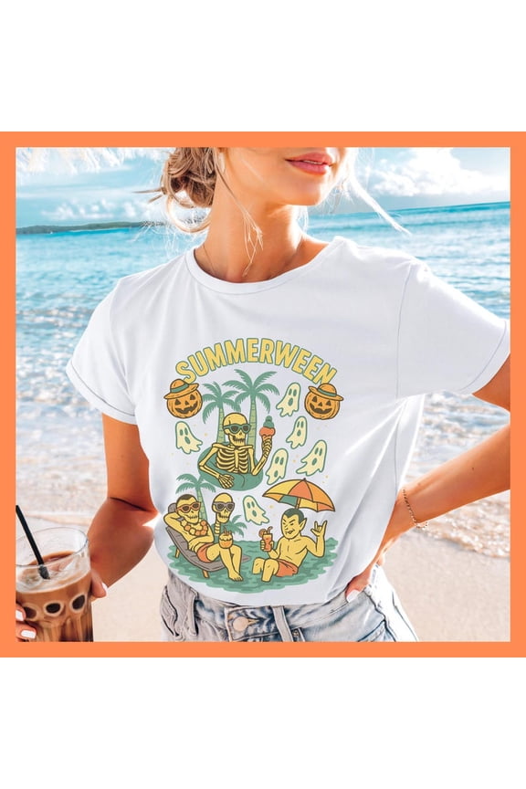 Summerween Halloween Beach Shirt, Funny Ghost Graphic Tee, Vampire Beach Goth Shirt, Spooky Summer Pool Party